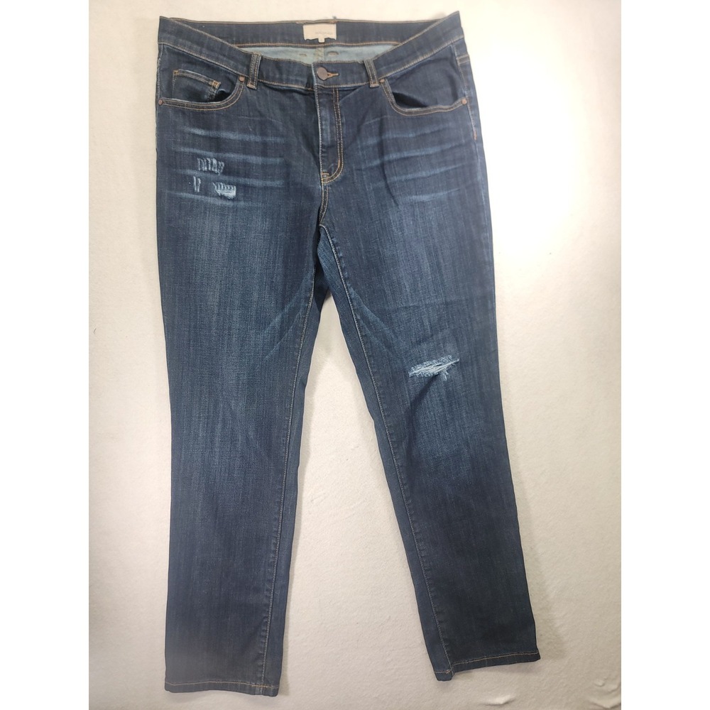 Halogen‎ Girlfriend Jeans Womens Size 31 Mid Rise Distressed Dark Wash